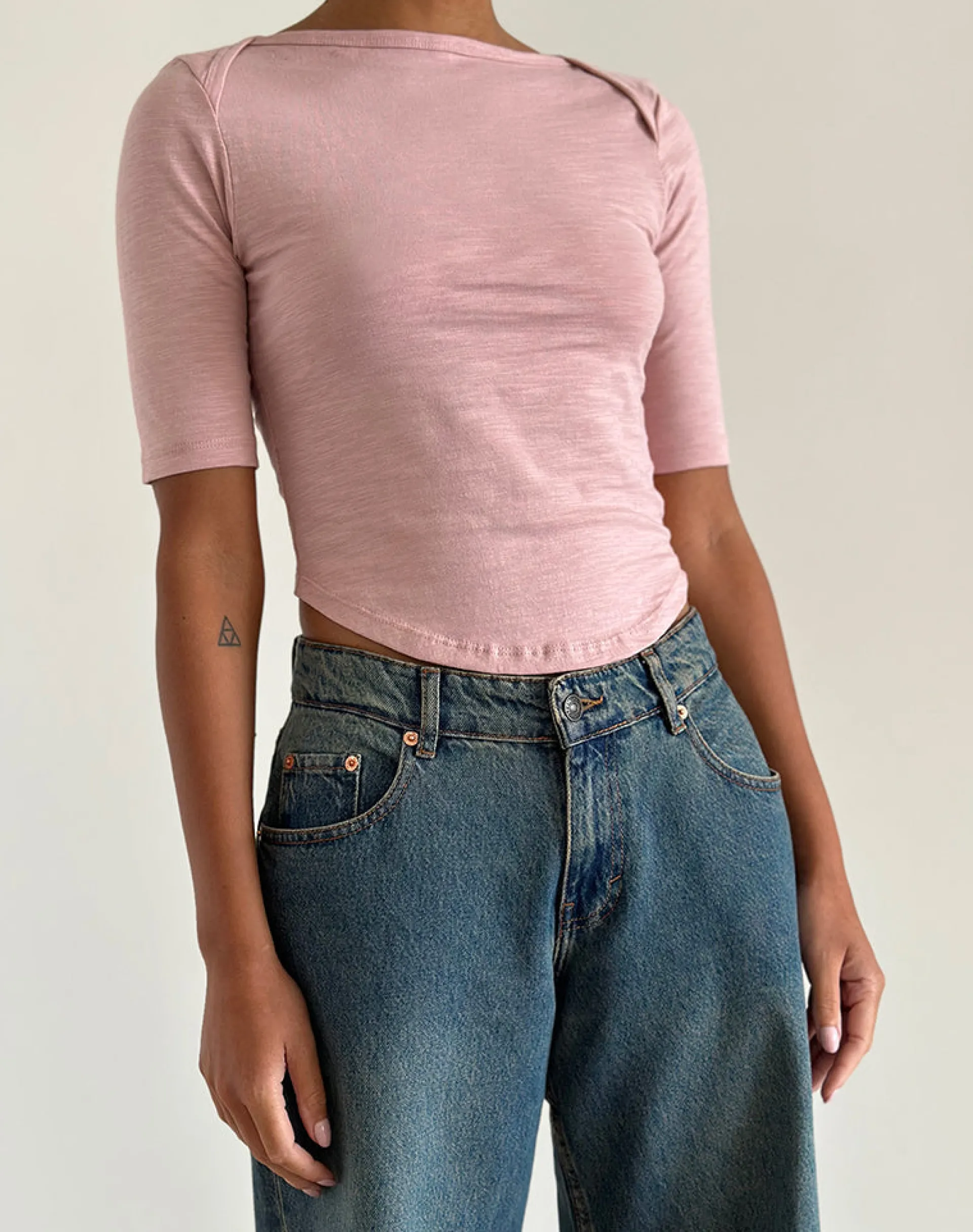 Motel Rocks Basics | Basic Tops-Ralda Curved Jersey Tee in Pink Lady PinkLady