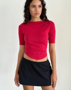 Motel Rocks Basics | Basic Tops-Ralda Curved Jersey Tee in Adrenaline Red AdrenalineRed