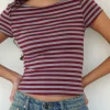 Motel Rocks Printed Tops | Tees-Ralina Short Sleeve Top in Mulberry Grey Stripes MulberryGreyStripes