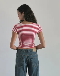 Motel Rocks Basic Tops-Ralina Top in Red and White Stripe RedandWhiteStripe