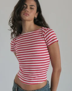 Motel Rocks Basic Tops-Ralina Top in Red and White Stripe RedandWhiteStripe