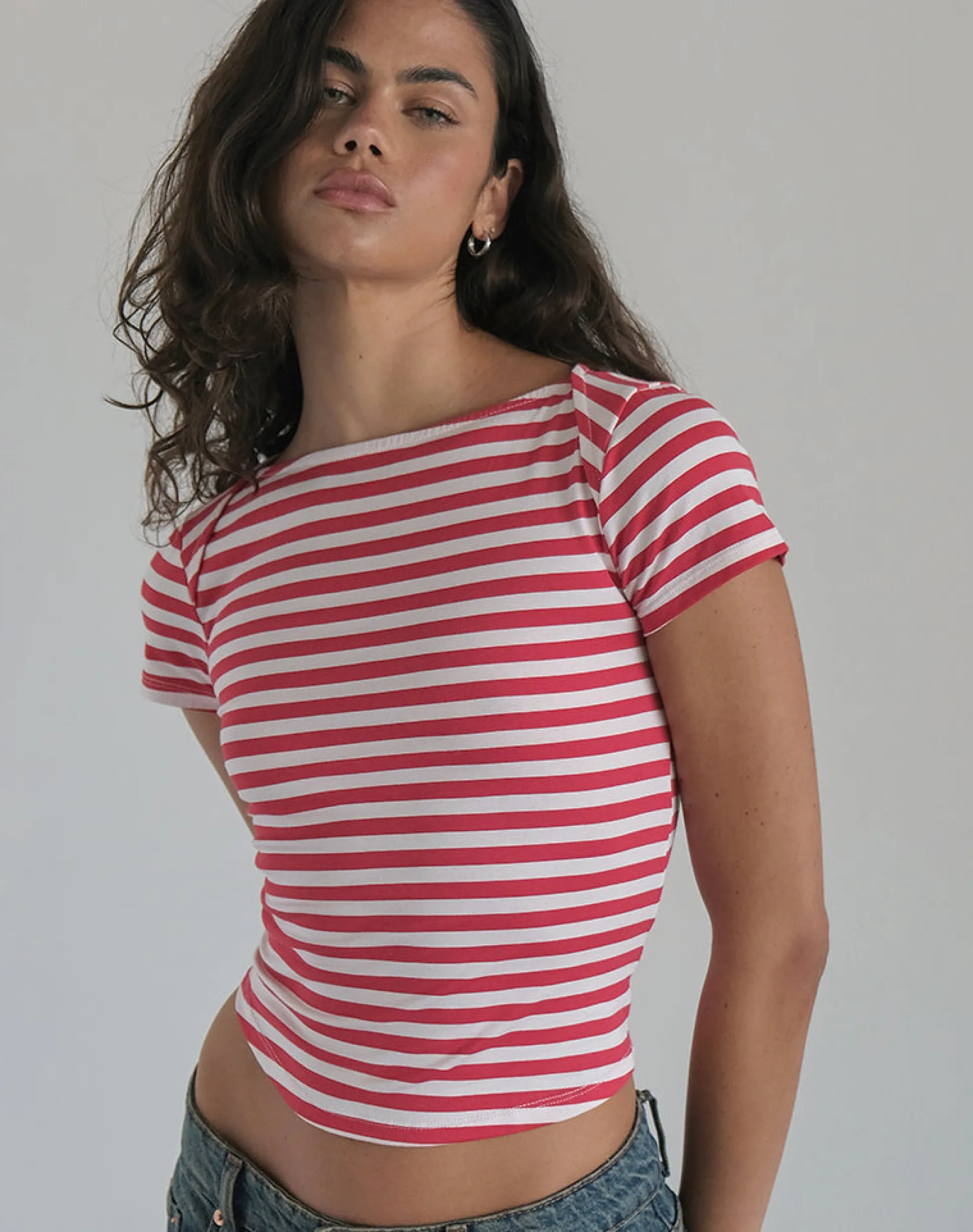Motel Rocks Basic Tops-Ralina Top in Red and White Stripe RedandWhiteStripe