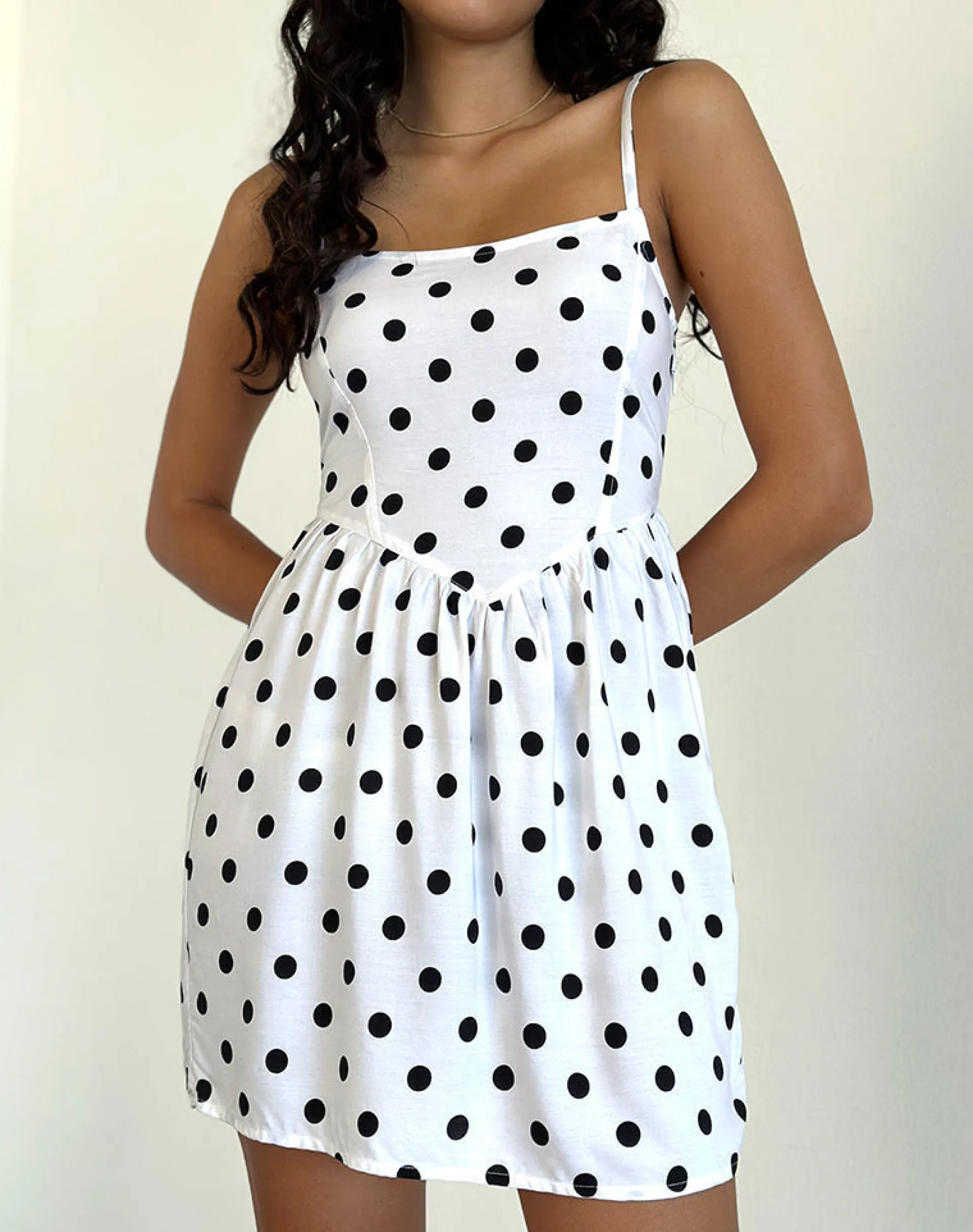 Motel Rocks Printed Dresses | Day Dresses-Ramana Mini Dress in 80s Polka White 80sPolkaWhite