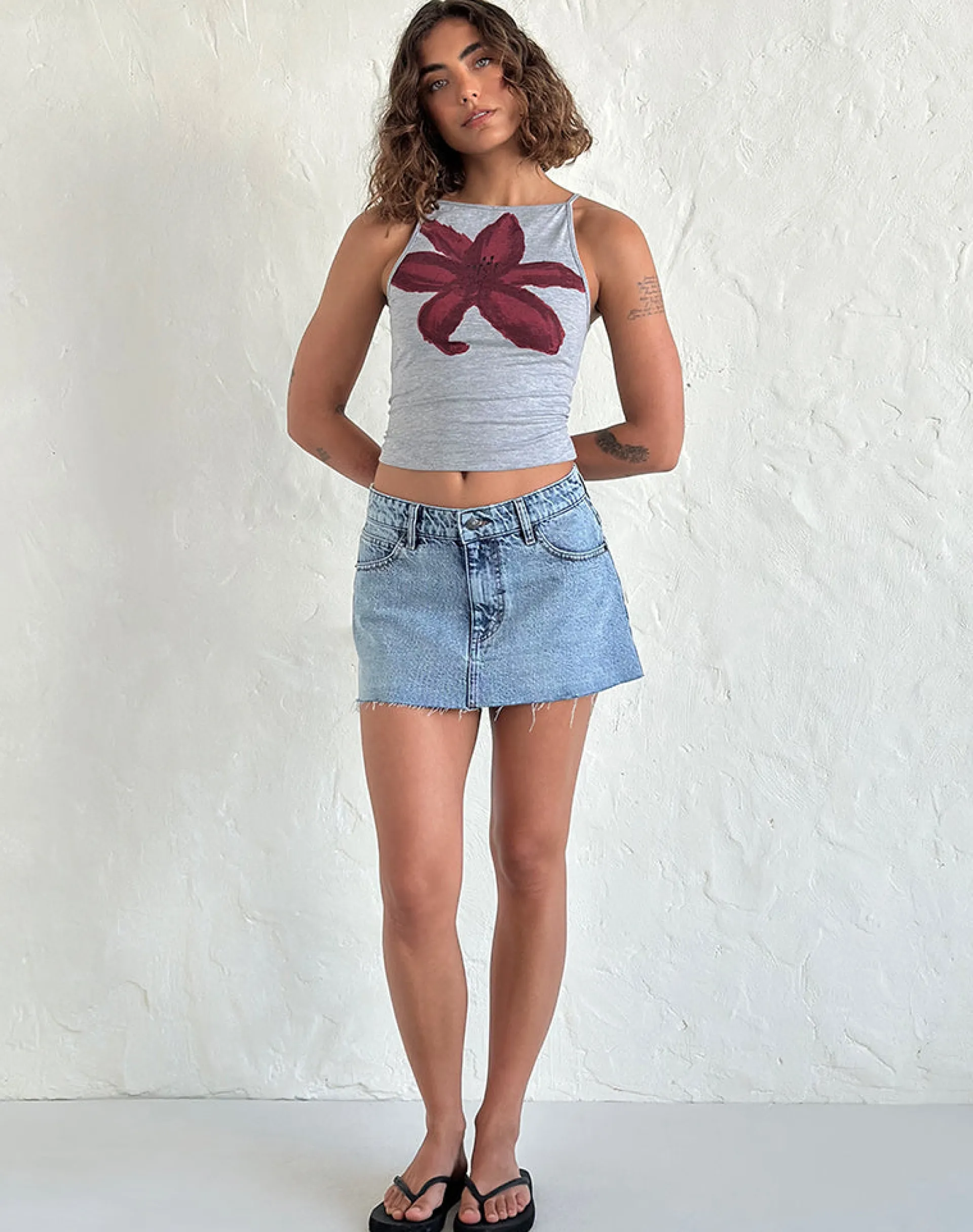 Motel Rocks A Line Skirts | Denim Skirts-Raw Hem Denim Mini Skirt in Vintage Blue Wash VintageBlueWash