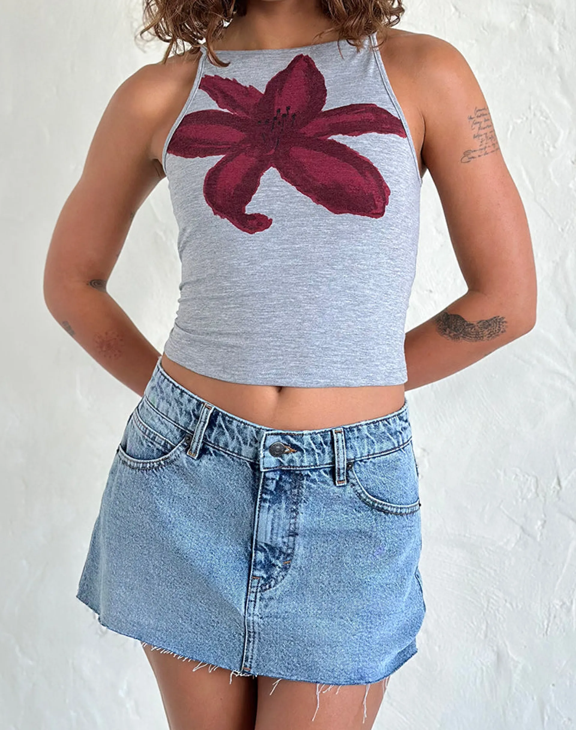 Motel Rocks A Line Skirts | Denim Skirts-Raw Hem Denim Mini Skirt in Vintage Blue Wash VintageBlueWash