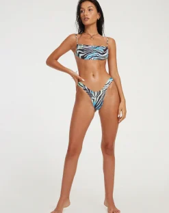 Motel Rocks Swimwear-Reema Bikini Top in Warped Zebra Blue WarpedZebraBlue