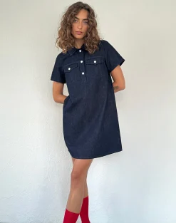Motel Rocks Day Dresses | Mini Dresses-Reiga Smock Mini Dress in Denim Indigo