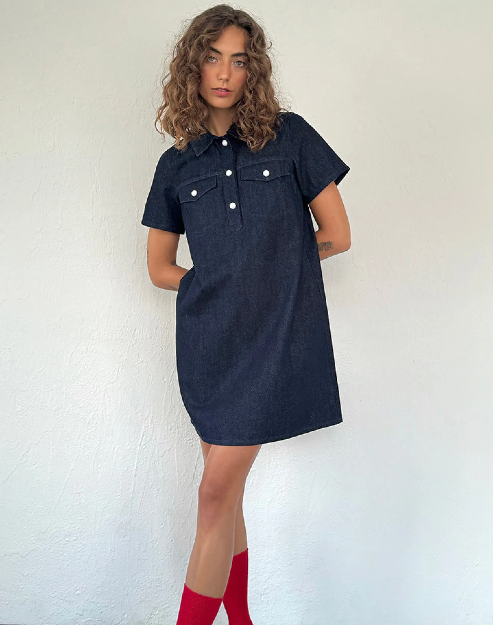 Motel Rocks Day Dresses | Mini Dresses-Reiga Smock Mini Dress in Denim Indigo