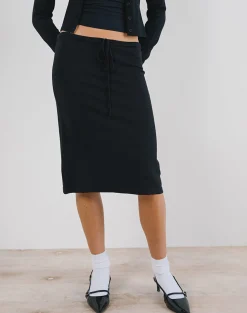Motel Rocks Tailoring | A Line Skirts-Rella Midi Skirt in Flat Knit Black