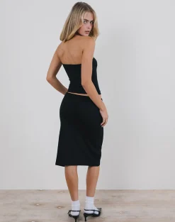 Motel Rocks Tailoring | A Line Skirts-Rella Midi Skirt in Flat Knit Black