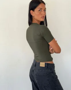 Motel Rocks Basic Tops | Tees-Requa Crop Top in Olive