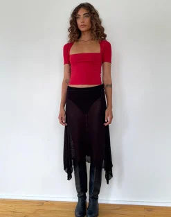 Motel Rocks Basic Tops | Tees-Requa Short Sleeve Square Neck Top in Adrenaline Red AdrenalineRed