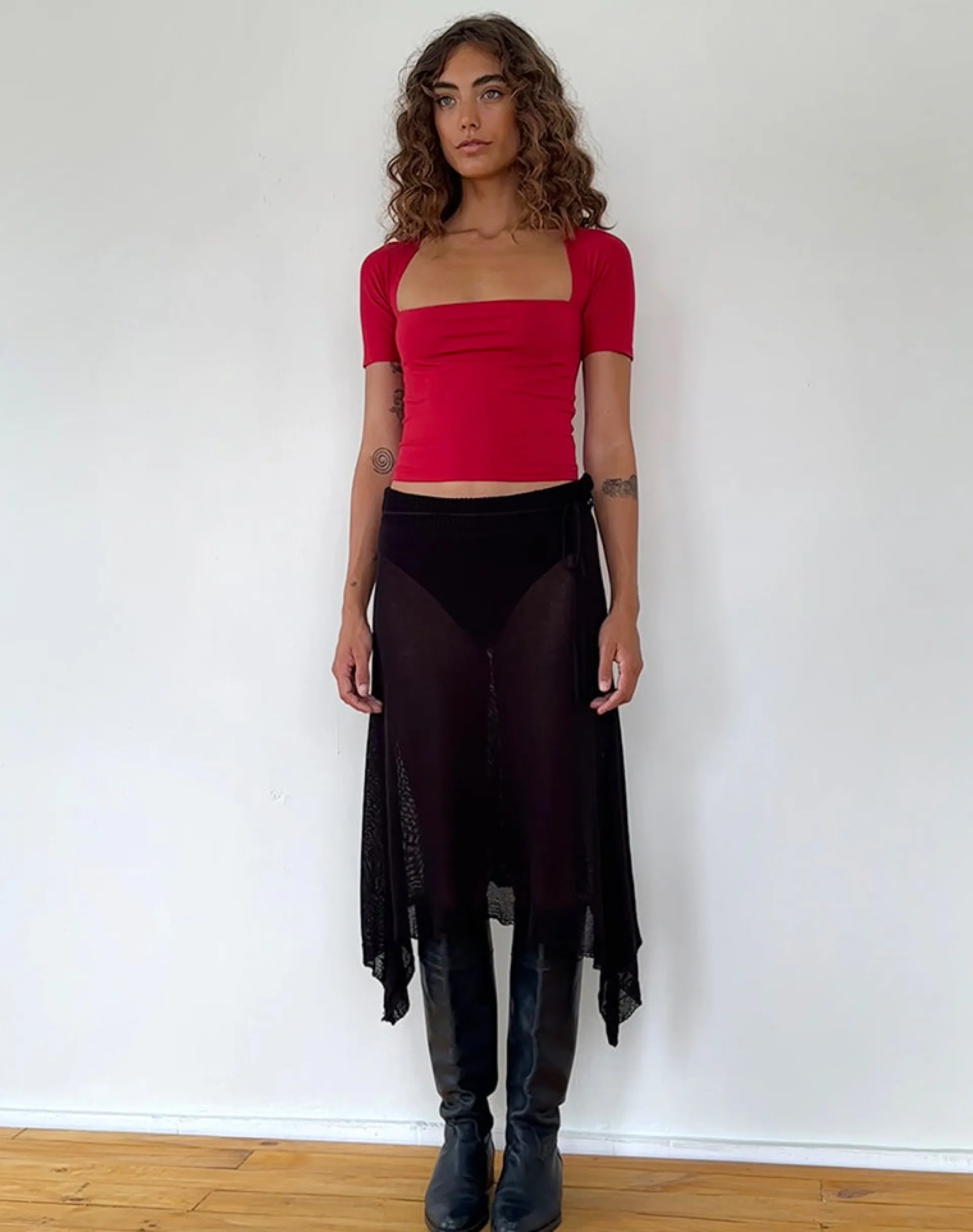 Motel Rocks Basic Tops | Tees-Requa Short Sleeve Square Neck Top in Adrenaline Red AdrenalineRed