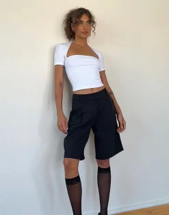 Motel Rocks Basics | Basic Tops-Requa Short Sleeve Square Neck Top in White