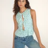 Motel Rocks Vest Tops | Printed Tops-Revata Tie Front Top in Pretty Petal Green