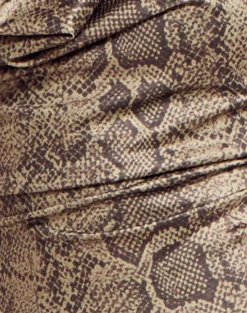 Motel Rocks Printed Tops | Going Out Tops-Rexine Cowl Neck Top in Brown Snake Print