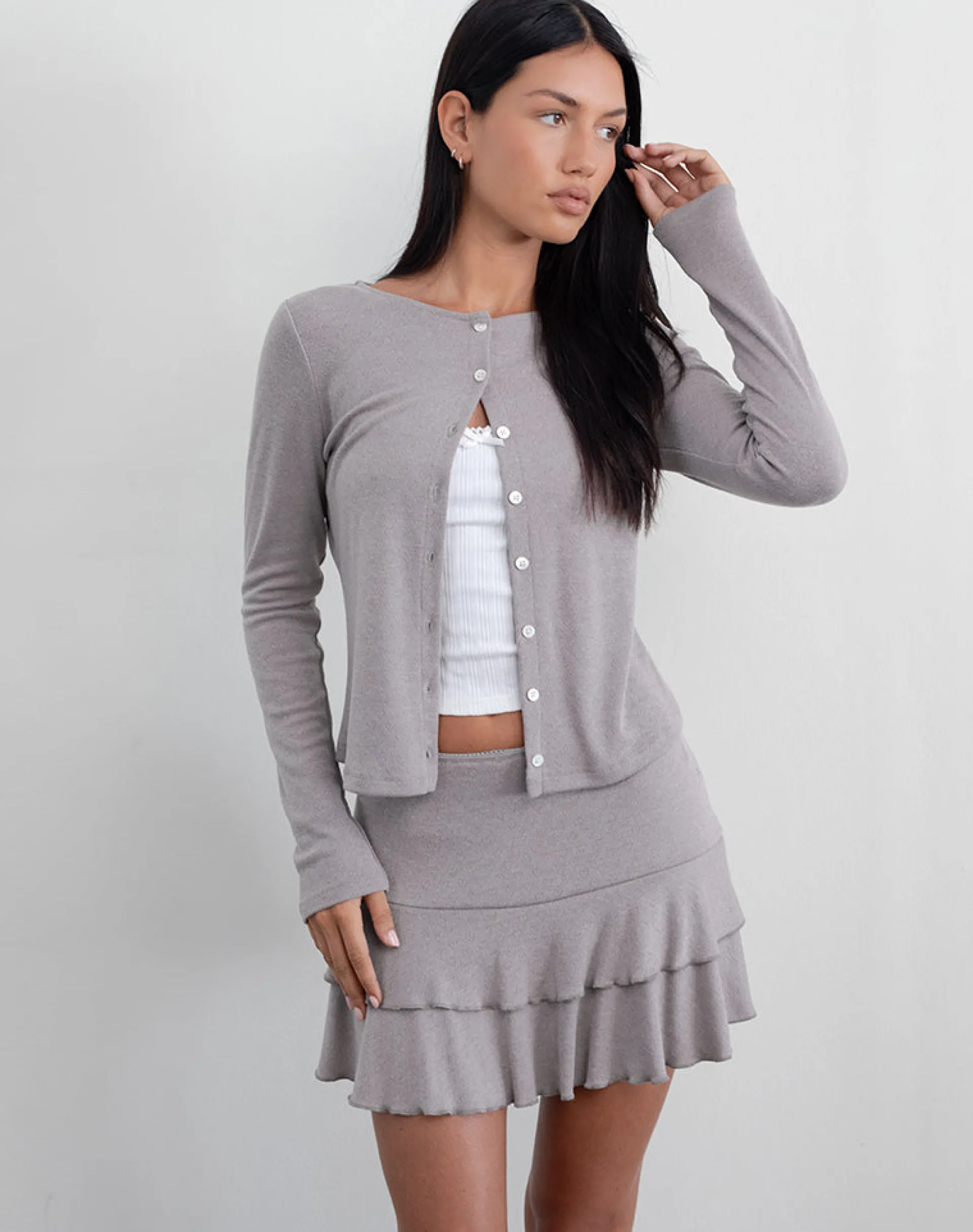 Motel Rocks Co-Ords | Cardigans-Rhea Cardigan in Pointelle Brown