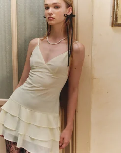 Motel Rocks Day Dresses | Bodycon Dresses-Riasi Mini Dress in Chiffon Ivory chiffonivory