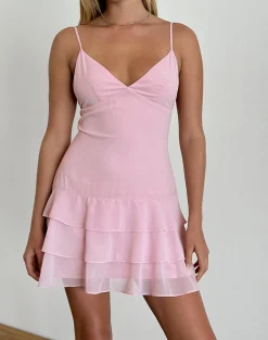 Motel Rocks Day Dresses | Party Dresses-Riasi Ruffle Mini Dress in Chiffon Baby Pink ChiffonBabyPink