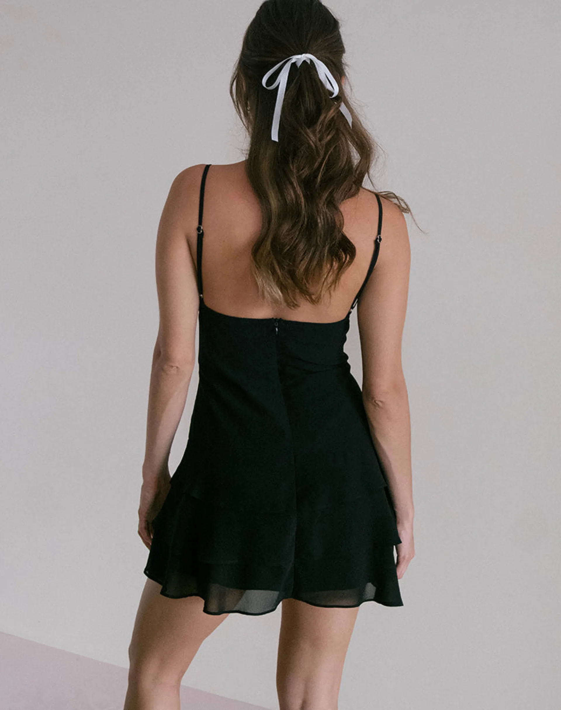 Motel Rocks Party Dresses | Mini Dresses-Riasi Ruffle Mini Dress in Chiffon Black ChiffonBlack