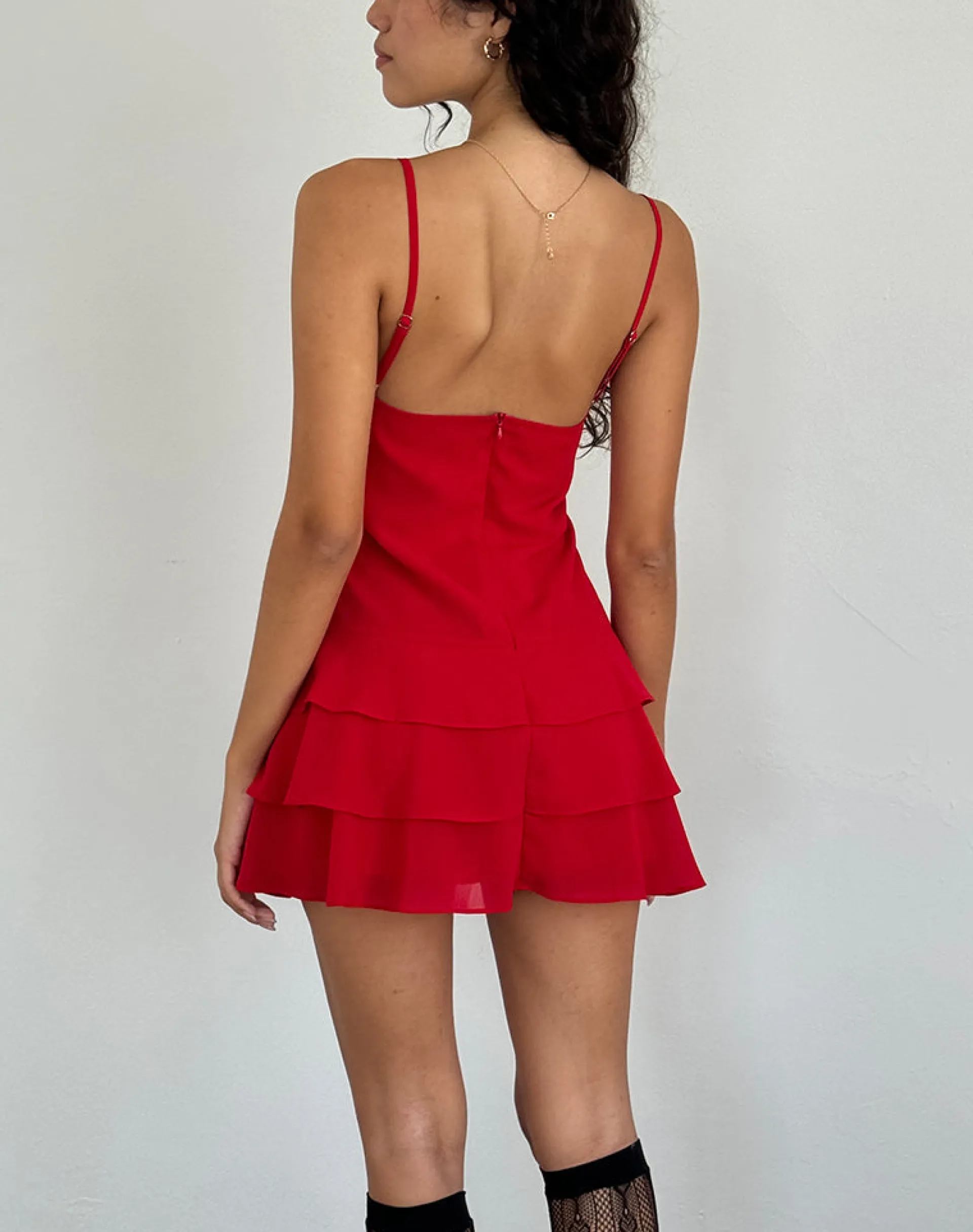 Motel Rocks Day Dresses | Bodycon Dresses-Riasi Ruffle Mini Dress in Chiffon Red ChiffonRed