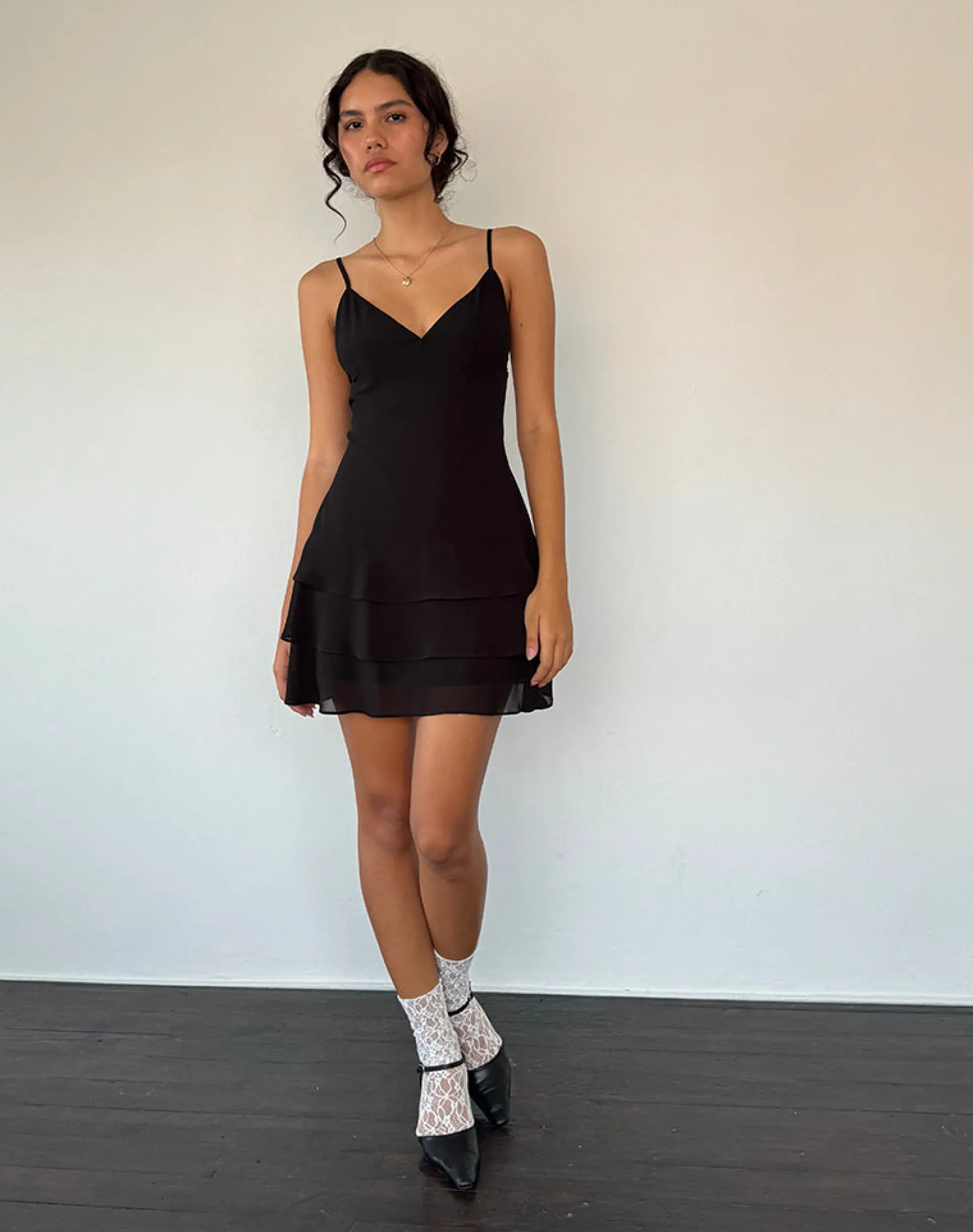Motel Rocks Party Dresses | Mini Dresses-Riasi Ruffle Mini Dress in Chiffon Black ChiffonBlack