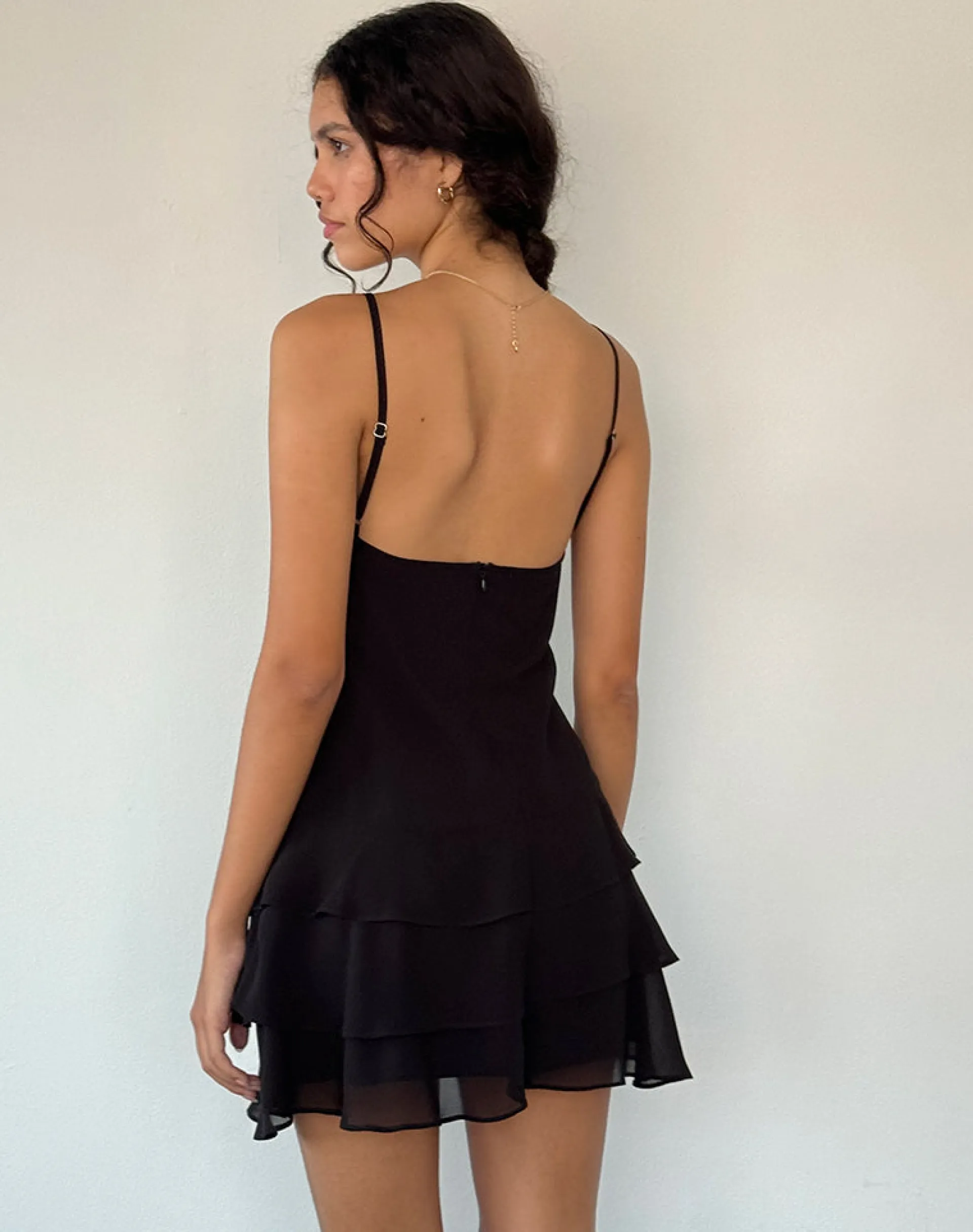 Motel Rocks Party Dresses | Mini Dresses-Riasi Ruffle Mini Dress in Chiffon Black ChiffonBlack