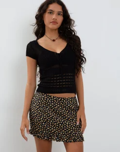 Motel Rocks Mini Skirts-Ribay Mini Skirt in Ditsy Floral Bronze DitsyFloralBronze