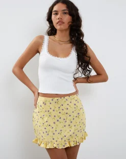 Motel Rocks Printed Skirts | Mini Skirts-Ribay Mini Skirt in Wild Flower Lemon Drop WildFlowerLemonDrop