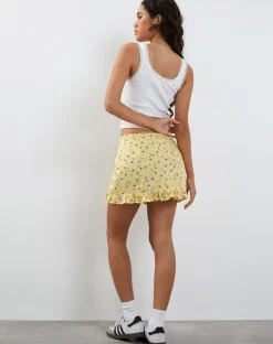 Motel Rocks Printed Skirts | Mini Skirts-Ribay Mini Skirt in Wild Flower Lemon Drop WildFlowerLemonDrop