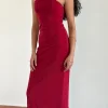 Motel Rocks Day Dresses | Bodycon Dresses-Ribka Halterneck Midi Dress in Mesh Cherry MeshCherry