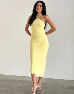 Motel Rocks Bodycon Dresses | Midi Dresses-Ribka Midi Dress in Mesh Lemon MeshLemon