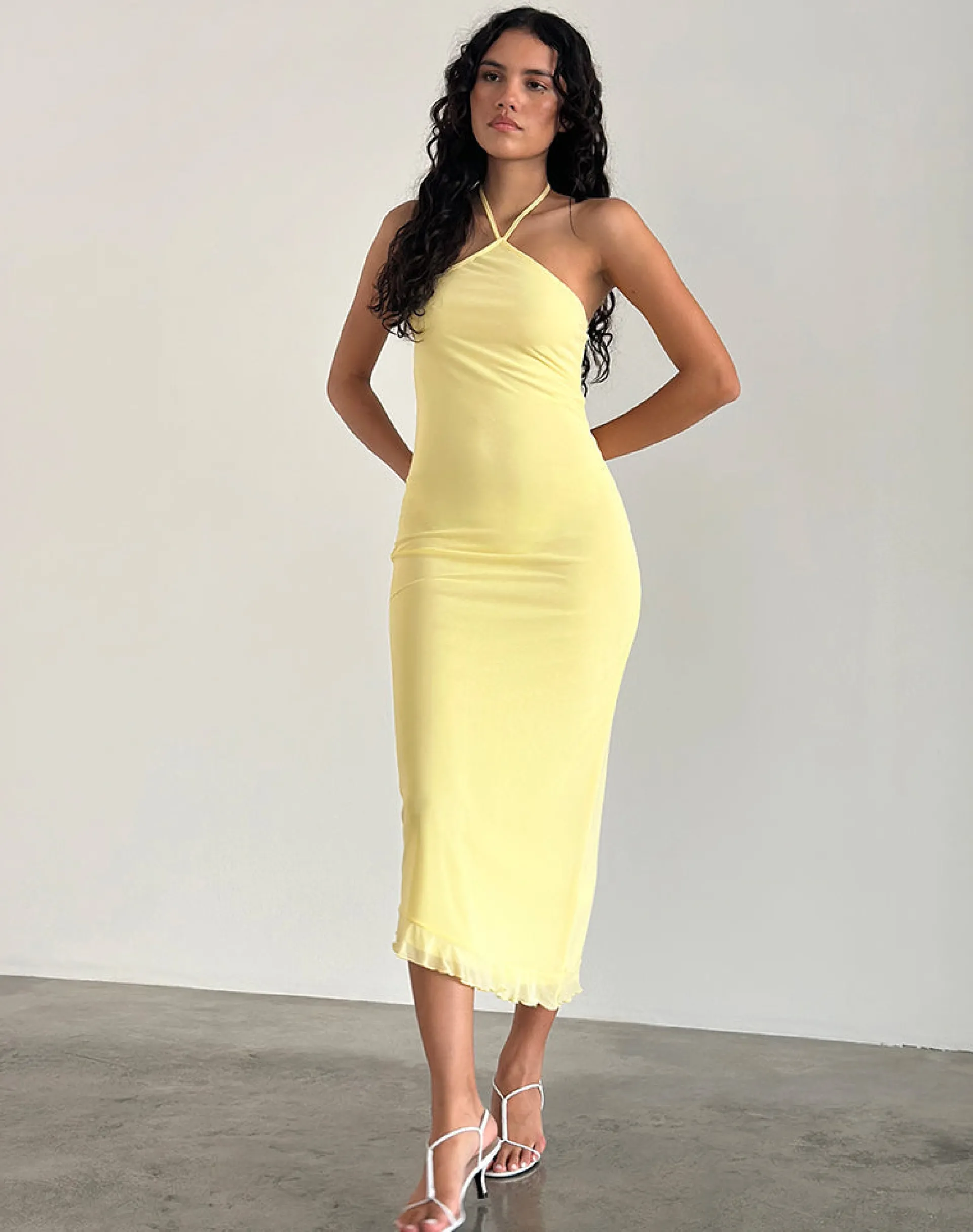 Motel Rocks Bodycon Dresses | Midi Dresses-Ribka Midi Dress in Mesh Lemon MeshLemon
