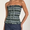 Motel Rocks Bandeau Tops-Rigia Bandeau Top in Linen Mono Check Green