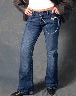 Motel Rocks Jeans | Flared Jeans-Rigid Low Rise Flare Jeans In Mid Blue Used MidBlueUsed