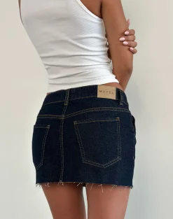 Motel Rocks Denim Skirts | Mini Skirts-Rigid Micro Denim Skirt in Indigo