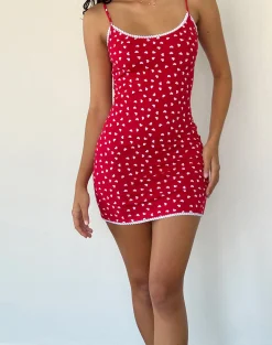 Motel Rocks Printed Dresses | Day Dresses-Riniki Bodycon Mini Dress in Heart Red