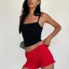 Motel Rocks Micro Shorts-Ritala Shirred Micro Shorts in Racing Red RacingRed