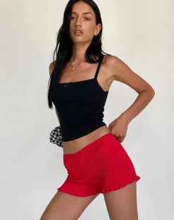 Motel Rocks Micro Shorts-Ritala Shirred Micro Shorts in Racing Red RacingRed