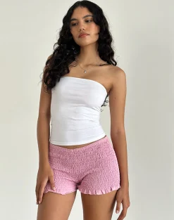 Motel Rocks Loungewear | Micro Shorts-Ritala Shirred Micro Shorts in Flamingo Pink FlamingoPink