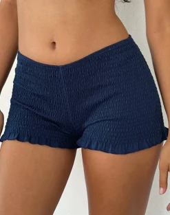 Motel Rocks Loungewear | Micro Shorts-Ritala Shirred Micro Shorts in navy