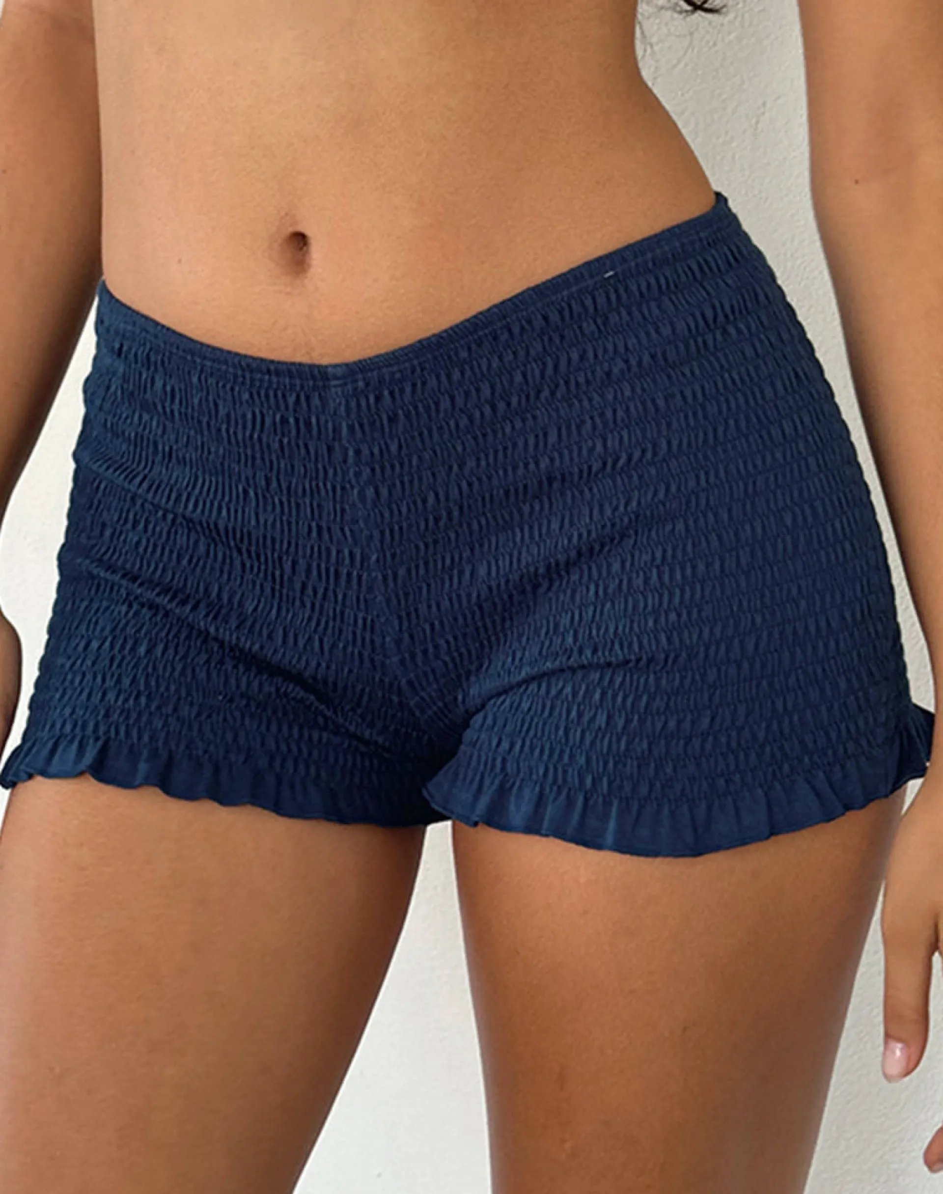 Motel Rocks Loungewear | Micro Shorts-Ritala Shirred Micro Shorts in navy