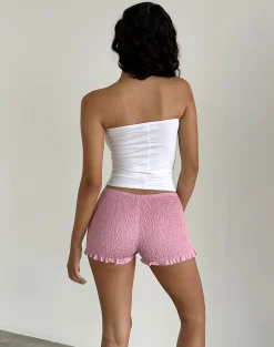 Motel Rocks Loungewear | Micro Shorts-Ritala Shirred Micro Shorts in Flamingo Pink FlamingoPink
