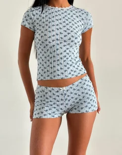 Motel Rocks Loungewear | Co-Ords-Ritulia Micro Short in Floral Stripe floralstripe