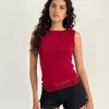 Motel Rocks Basic Tops | Going Out Tops-Rochie Asymmetric Top in Mesh Cherry MeshCherry
