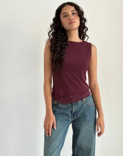 Motel Rocks Basic Tops | Going Out Tops-Rochie Asymmetric Top in Mesh Maroon MeshMaroon