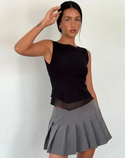 Motel Rocks Basic Tops | Vest Tops-Rochie Asymmetric Top in Mesh Black MeshBlack