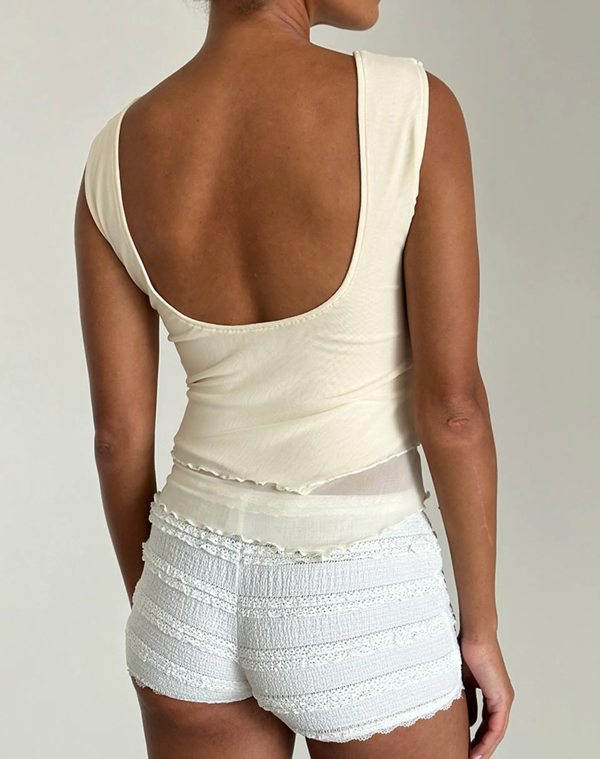 Motel Rocks Vest Tops-Rochie Asymmetric Top in Mesh Cream MeshCream