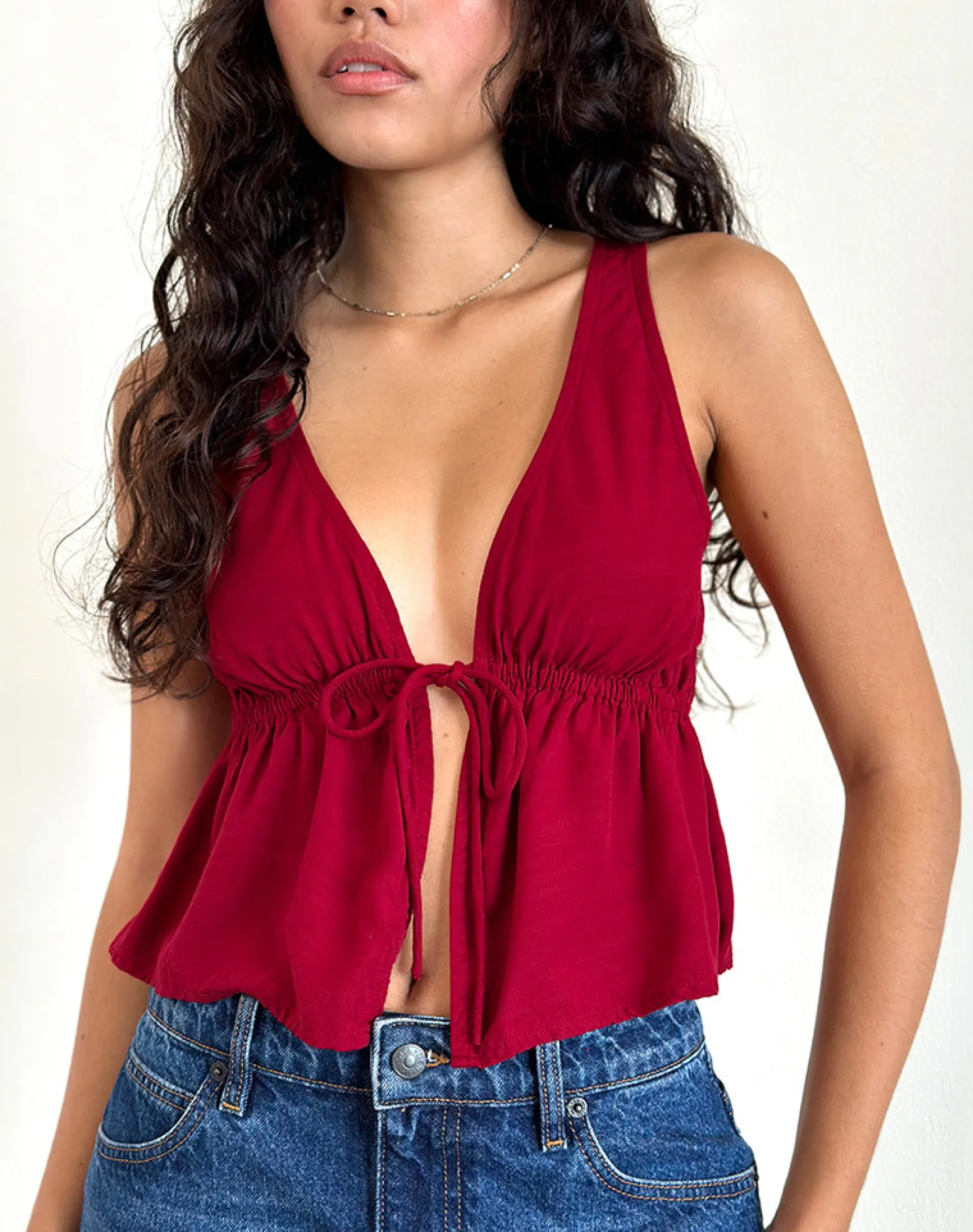 Motel Rocks Strappy Tops | Going Out Tops-Rolia Tie Front Top in Adrenaline Red AdrenalineRed
