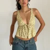 Motel Rocks Co-Ords | Printed Tops-Rolia Tie Front Top in Flowing Flower Yellow FlowingFlowerYellow